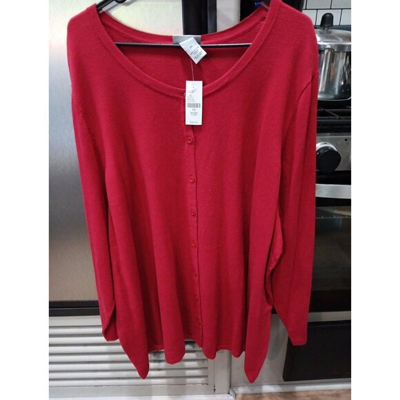 Catherines Womens New 3/4 Sleeve Button Up Cardigan Sweater Red Size 4X‎ - Picture 1 of 8